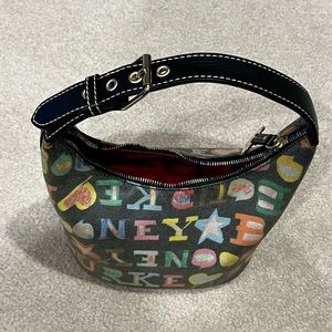 Dooney and Bourke | Y2K Signature Print Coated Canvas and Black Leather Purse